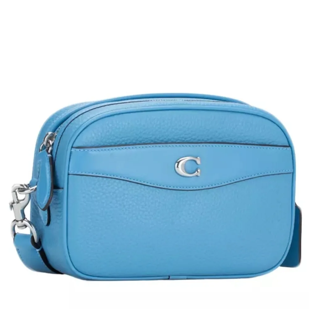 Coach Pool Blue Soft Pebbled Leather Camera Crossbody Bag